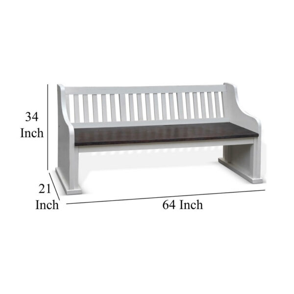 Orso Bench, Slat Back Design, White, Brown Mahogany and Mindi, 64 Inch