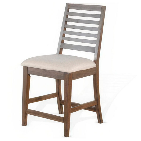 Yael Counter Height Stool Set of 2, Ivory White, Light Brown Wood