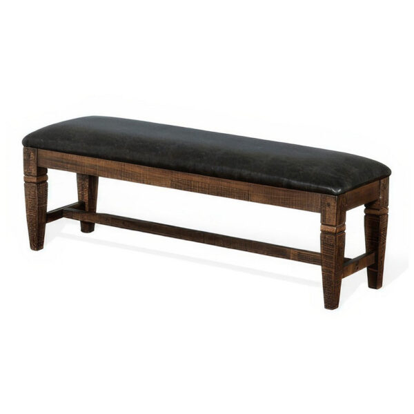 Flint Bench, Dark Gray Faux Leather, Dark Brown Mahogany, 56 Inch