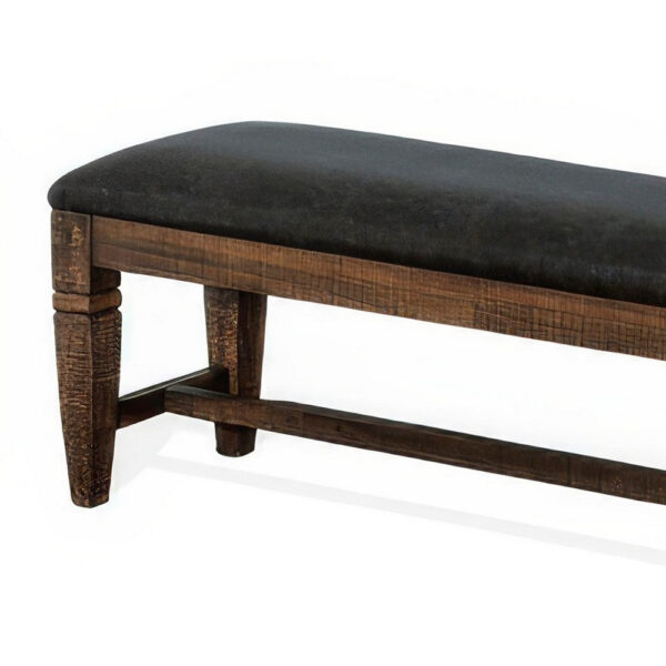 Flint Bench, Dark Gray Faux Leather, Dark Brown Mahogany, 56 Inch