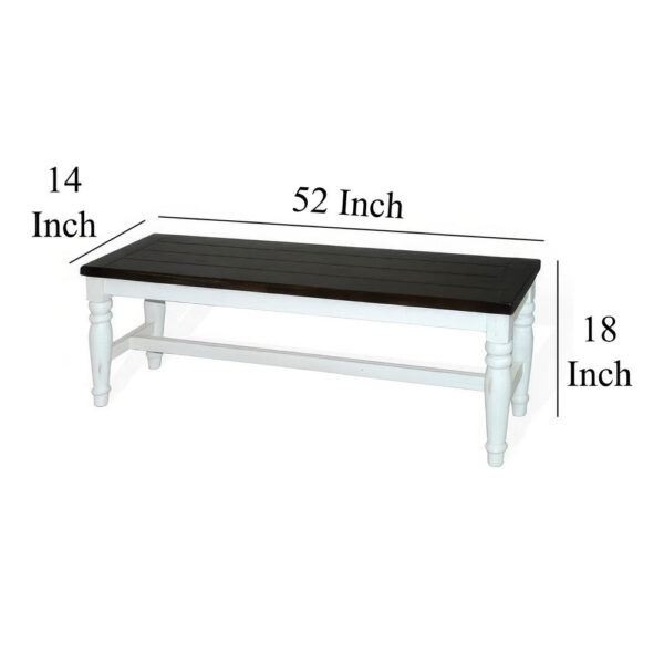 Orso Bench, Off White, Dark Brown Mahogany and Mindi Wood, 52 Inch