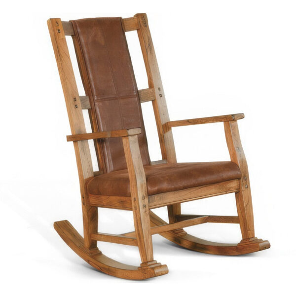 Marv Rocking Chair with Faux Leather Seat and Back, Rustic Oak Brown