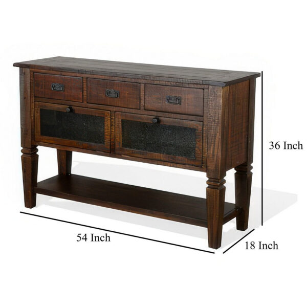 Flint Sideboard Buffet Console, 2 Doors, 3 Drawer, Shelf, Rustic Brown