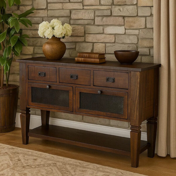 Flint Sideboard Buffet Console, 2 Doors, 3 Drawer, Shelf, Rustic Brown