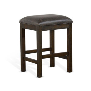 Flint Counter Stool, Faux Leather Seat, 24 Inch High, Dark Brown Wood