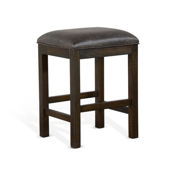 Flint Counter Stool, Faux Leather Seat, 24 Inch High, Dark Brown Wood