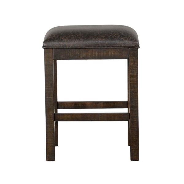 Flint Counter Stool, Faux Leather Seat, 24 Inch High, Dark Brown Wood
