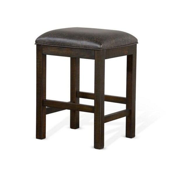 Flint Counter Stool, Faux Leather Seat, 24 Inch High, Dark Brown Wood
