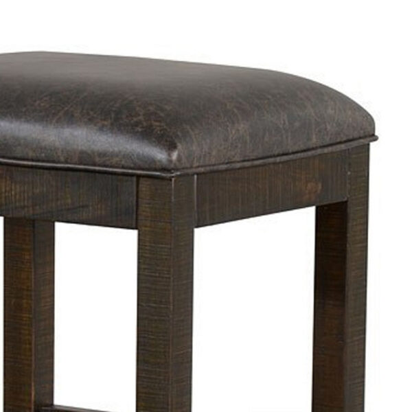 Flint Counter Stool, Faux Leather Seat, 24 Inch High, Dark Brown Wood