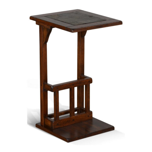 Jenne Sofa Side Table with Magazine Rack, 13 Inch Top, Dark Brown Wood