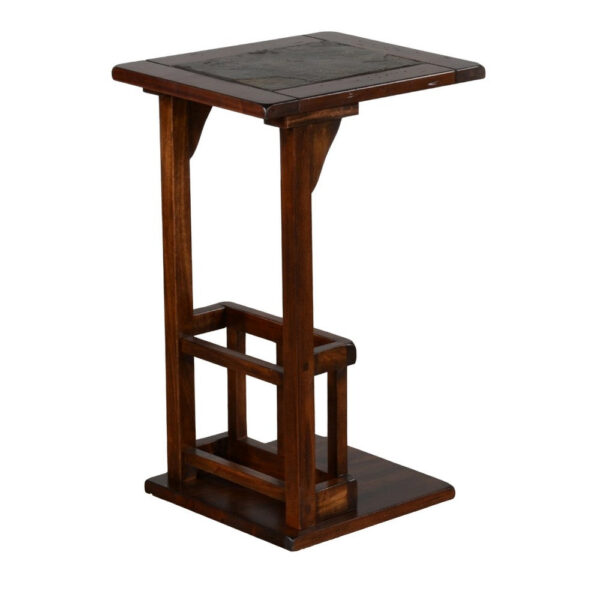 Jenne Sofa Side Table with Magazine Rack, 13 Inch Top, Dark Brown Wood