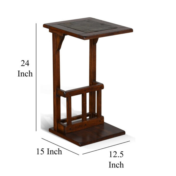 Jenne Sofa Side Table with Magazine Rack, 13 Inch Top, Dark Brown Wood