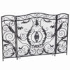 Fireplace Screen, Scrollwork Mesh Design, Iron w Black, Silver Finish
