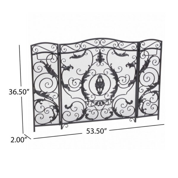Fireplace Screen, Scrollwork Mesh Design, Iron w Black, Silver Finish