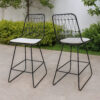 Outdoor Counter Stool Chair Set of 2, Black Iron Frame Construction