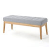 Gisa Ottoman Bench, Light Gray Fabric Tufted Seat, Brown Wood, 44 Inch