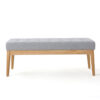 Gisa Ottoman Bench, Light Gray Fabric Tufted Seat, Brown Wood, 44 Inch