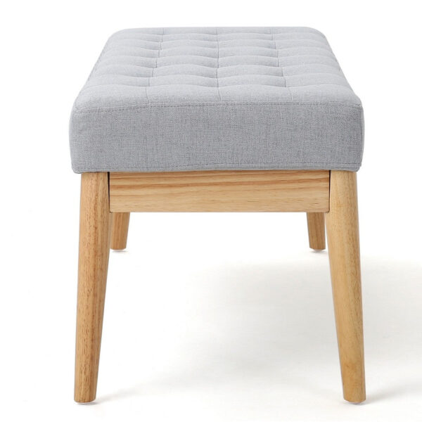 Gisa Ottoman Bench, Light Gray Fabric Tufted Seat, Brown Wood, 44 Inch
