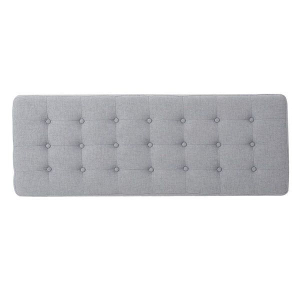 Gisa Ottoman Bench, Light Gray Fabric Tufted Seat, Brown Wood, 44 Inch