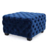 Ottoman, Modern Button Tufted, Navy Blue Velvet, 29 Inch Square Shape