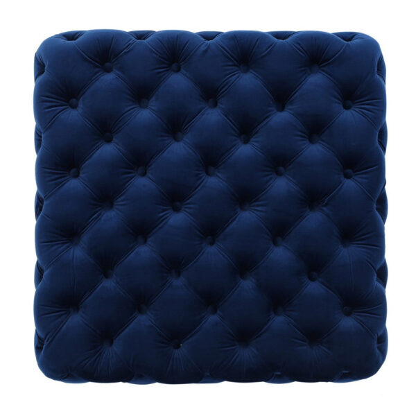 Ottoman, Modern Button Tufted, Navy Blue Velvet, 29 Inch Square Shape