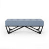 Liba Ottoman Bench, Button Tufted Light Blue Fabric, Black, 47 Inch