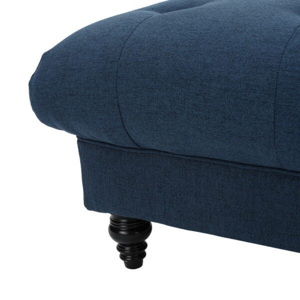 Capri Ottoman, Tufted Navy Blue Fabric, Birch Wood, Square 41 Inch