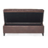 Rhya Storage Ottoman Bench, Brown Faux Leather, Black Wood, 50 Inch