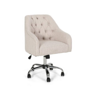 Nysa Swivel Office Chair, Tufted Beige Fabric, Chrome Steel
