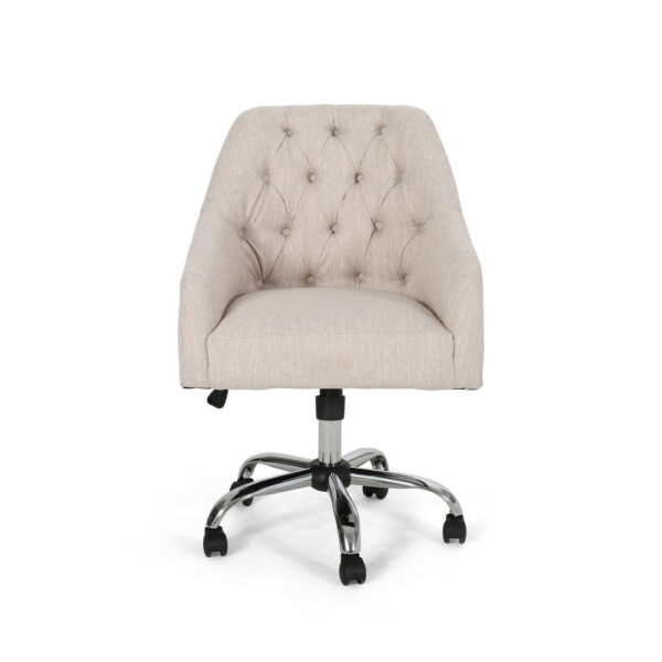 Nysa Swivel Office Chair, Tufted Beige Fabric, Chrome Steel