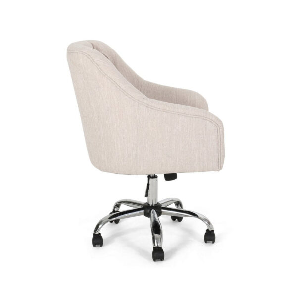 Nysa Swivel Office Chair, Tufted Beige Fabric, Chrome Steel