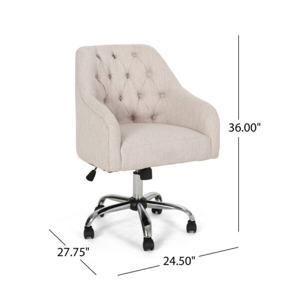 Nysa Swivel Office Chair, Tufted Beige Fabric, Chrome Steel