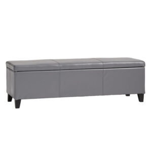 150220266991f47221d81.jpeg Elias Storage Ottoman Bench, Gray Faux Leather, Stitch Detail, 51 Inch