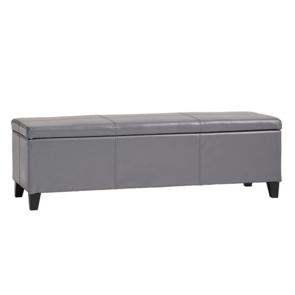 150220266991f47221d81.jpeg Elias Storage Ottoman Bench, Gray Faux Leather, Stitch Detail, 51 Inch