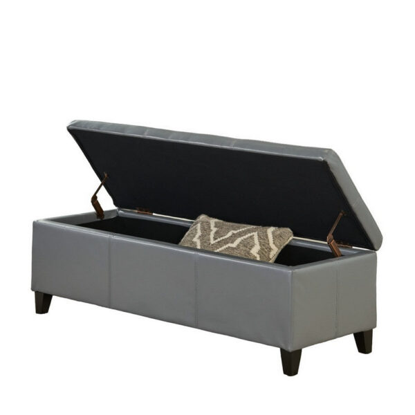 150220266991f47759940.jpeg Elias Storage Ottoman Bench, Gray Faux Leather, Stitch Detail, 51 Inch