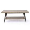 Coffee Table, 43 Inch Top, Black Metal Legs, Taupe Gray Wood Finish