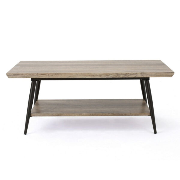Coffee Table, 43 Inch Top, Black Metal Legs, Taupe Gray Wood Finish