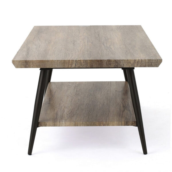 Coffee Table, 43 Inch Top, Black Metal Legs, Taupe Gray Wood Finish