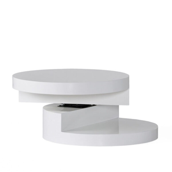 Coffee Table, Open Shelf, Rotating 24 Inch Modern Round White Top