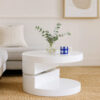 Coffee Table, Open Shelf, Rotating 24 Inch Modern Round White Top