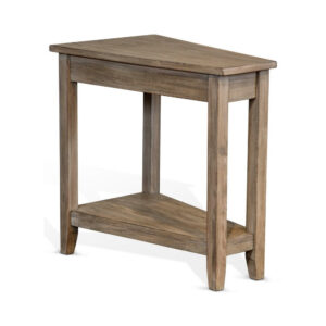 Chairside End Table with Shelf, 24 Inch Angled Light Brown Mahogany