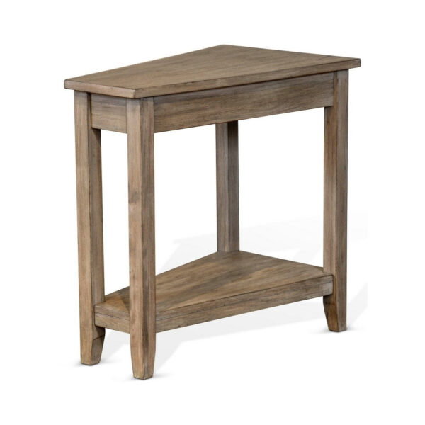 Chairside End Table with Shelf, 24 Inch Angled Light Brown Mahogany