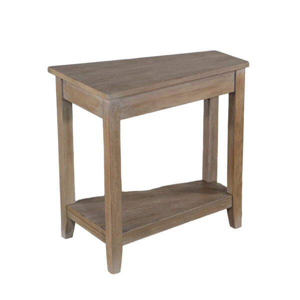 Chairside End Table with Shelf, 24 Inch Angled Light Brown Mahogany