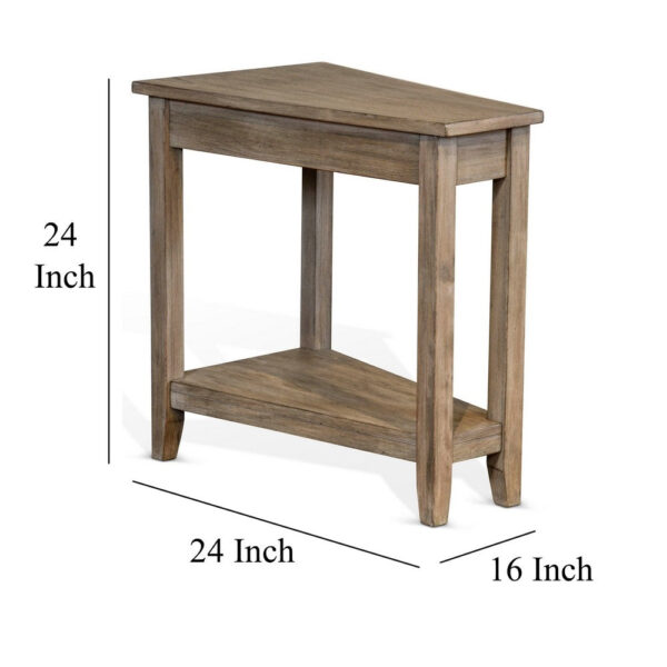 Chairside End Table with Shelf, 24 Inch Angled Light Brown Mahogany
