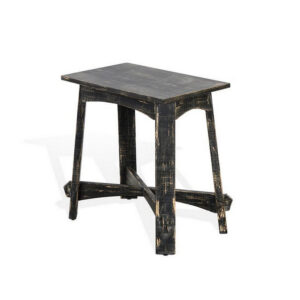 150220266991f4f691c2d.jpeg Rena Accent Chairside Table, X Legs, 24in Distressed Rustic Black Wood