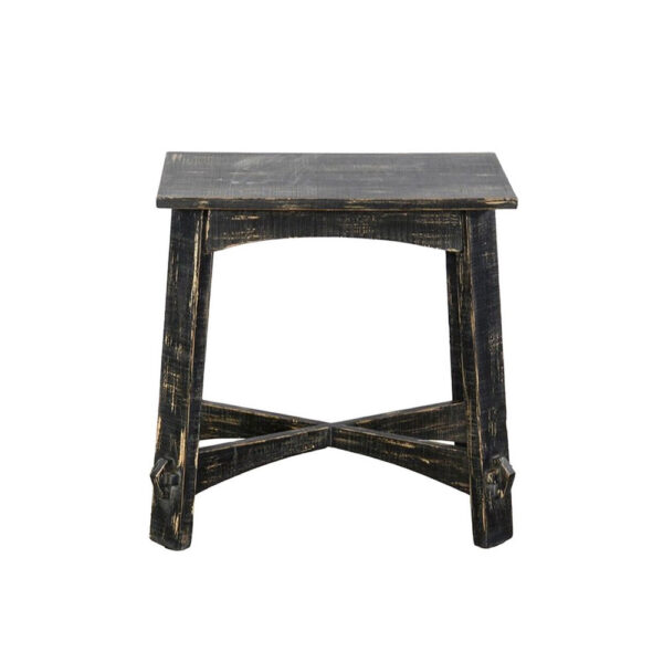 Rena Accent Chairside Table, X Legs, 24in Distressed Rustic Black Wood