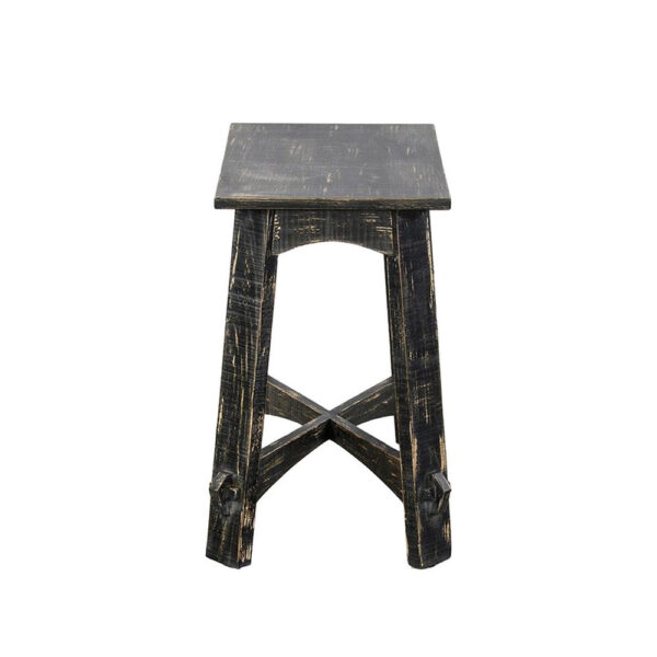 Rena Accent Chairside Table, X Legs, 24in Distressed Rustic Black Wood
