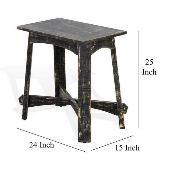 Rena Accent Chairside Table, X Legs, 24in Distressed Rustic Black Wood