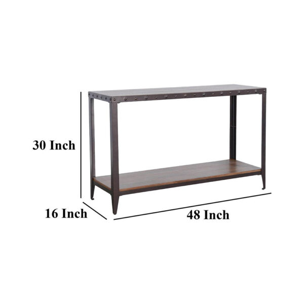 150220266991f5101caa4.jpeg Ayka Sofa Table w Shelf, Nailhead Accent, 48 Inch Rectangular Brown