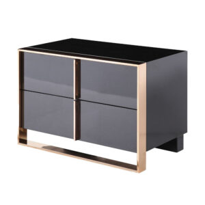 150220266991f515ed551.jpeg Caer Nightstand, 2 Drawers, Modern Rose Gold Stainless Steel, Black